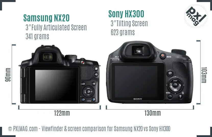 Samsung NX20 vs Sony HX300 Screen and Viewfinder comparison