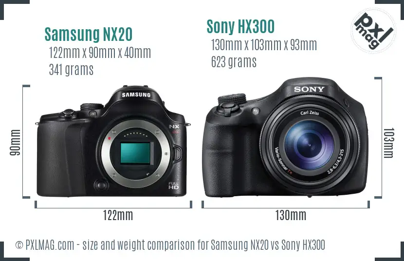 Samsung NX20 vs Sony HX300 size comparison