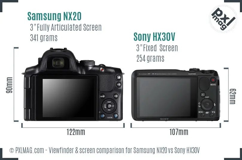 Samsung NX20 vs Sony HX30V Screen and Viewfinder comparison