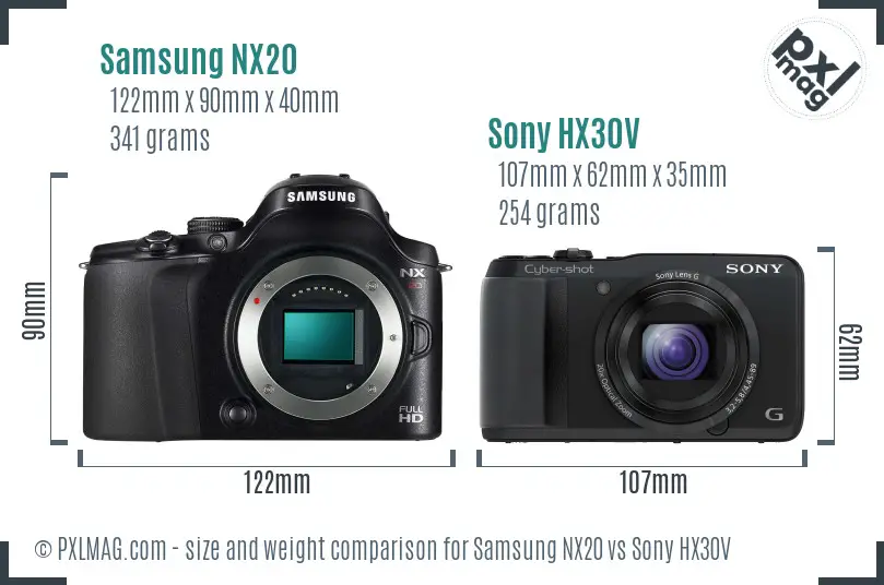 Samsung NX20 vs Sony HX30V size comparison