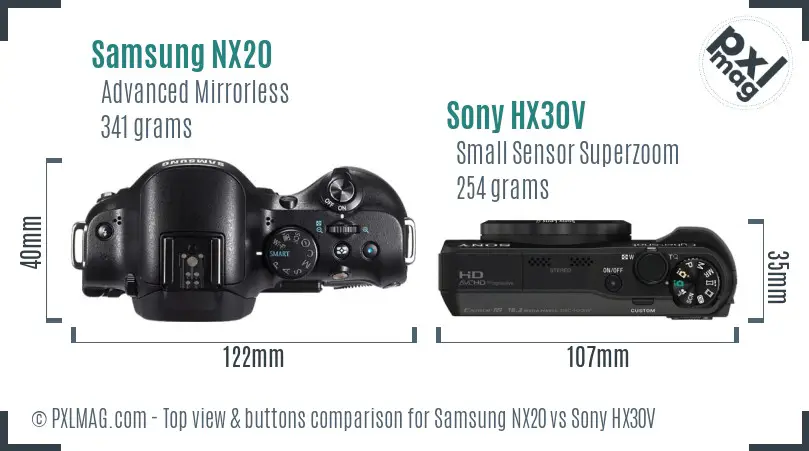 Samsung NX20 vs Sony HX30V top view buttons comparison