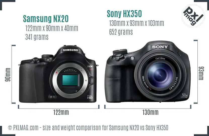 Samsung NX20 vs Sony HX350 size comparison