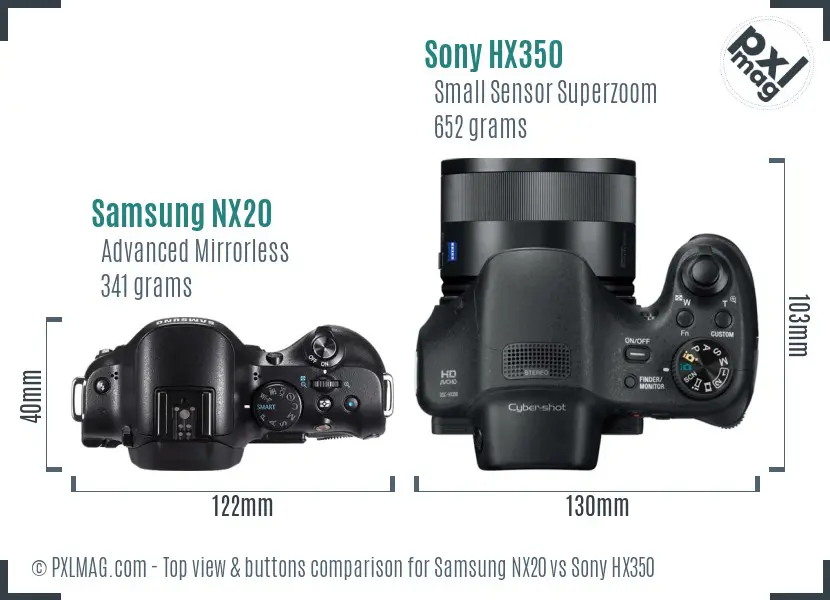 Samsung NX20 vs Sony HX350 top view buttons comparison