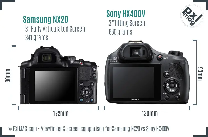 Samsung NX20 vs Sony HX400V Screen and Viewfinder comparison