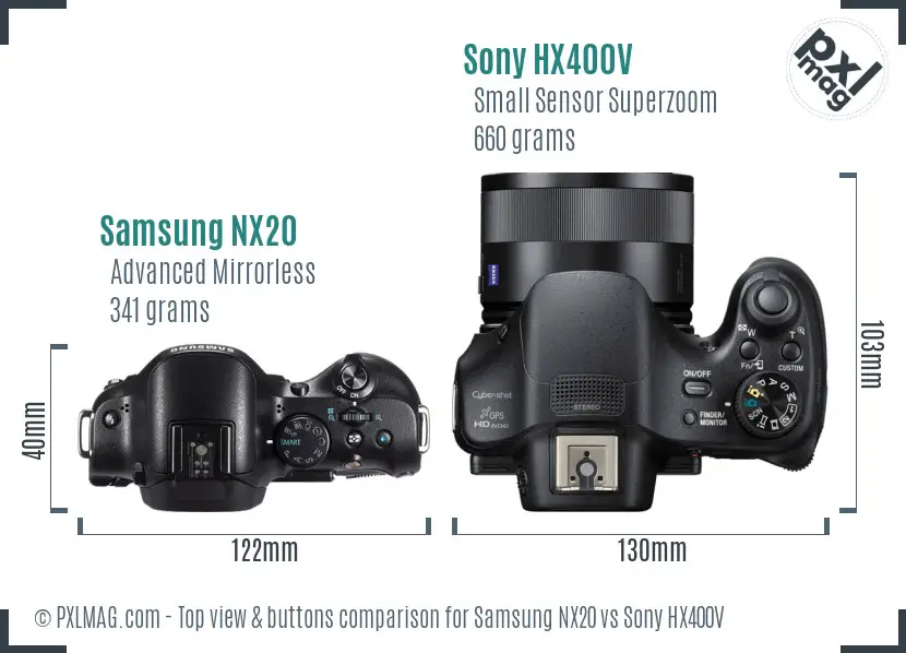 Samsung NX20 vs Sony HX400V top view buttons comparison