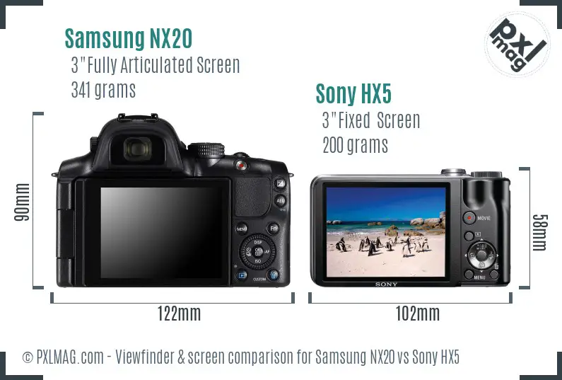 Samsung NX20 vs Sony HX5 Screen and Viewfinder comparison