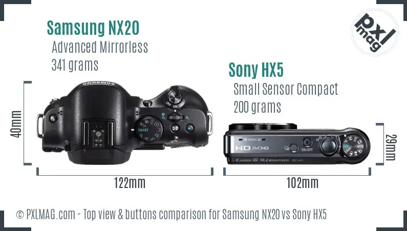 Samsung NX20 vs Sony HX5 top view buttons comparison