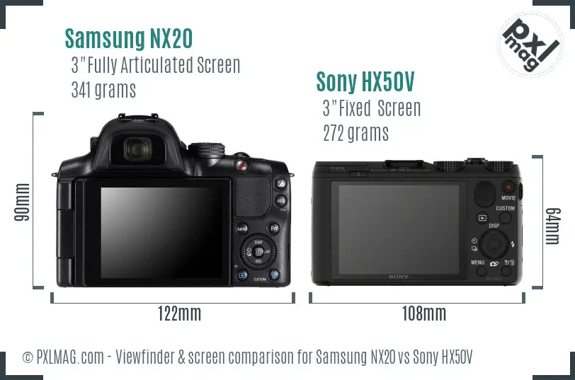 Samsung NX20 vs Sony HX50V Screen and Viewfinder comparison