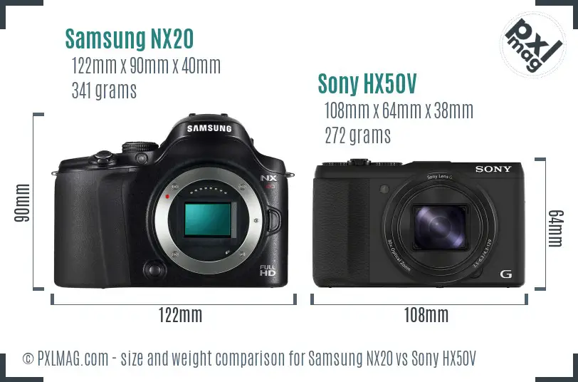 Samsung NX20 vs Sony HX50V size comparison
