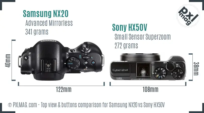 Samsung NX20 vs Sony HX50V top view buttons comparison