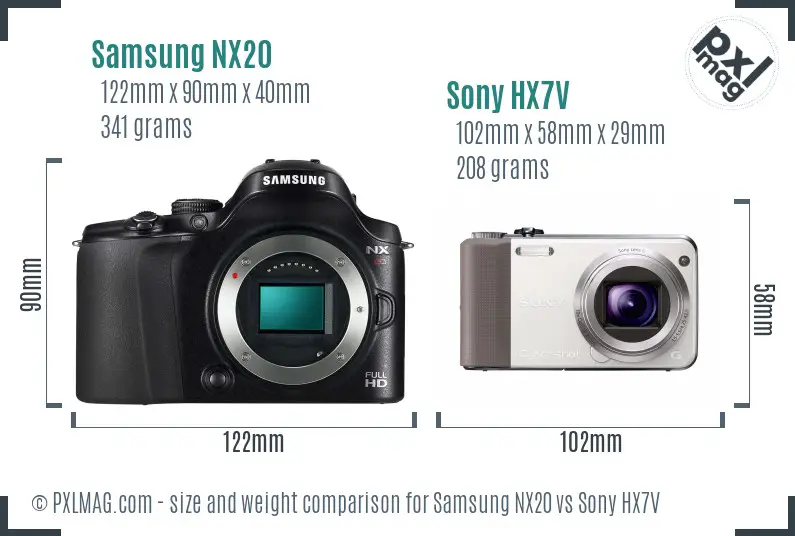 Samsung NX20 vs Sony HX7V size comparison