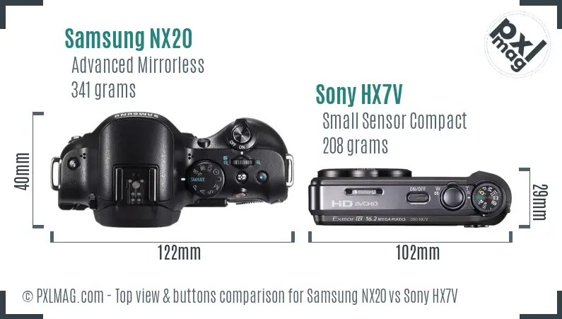 Samsung NX20 vs Sony HX7V top view buttons comparison