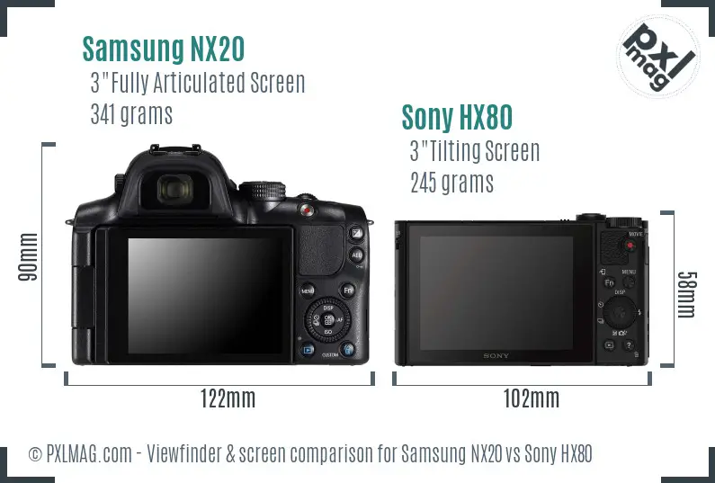 Samsung NX20 vs Sony HX80 Screen and Viewfinder comparison