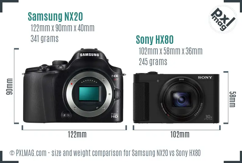 Samsung NX20 vs Sony HX80 size comparison