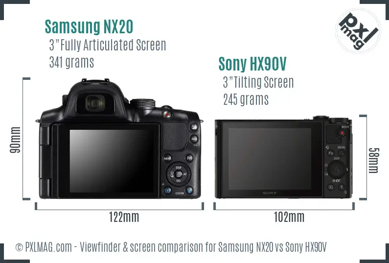 Samsung NX20 vs Sony HX90V Screen and Viewfinder comparison