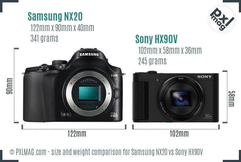 Samsung NX20 vs Sony HX90V size comparison