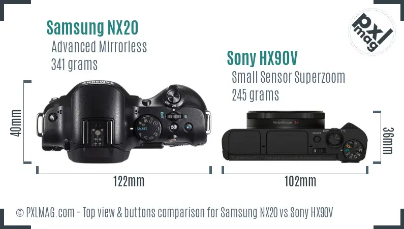 Samsung NX20 vs Sony HX90V top view buttons comparison