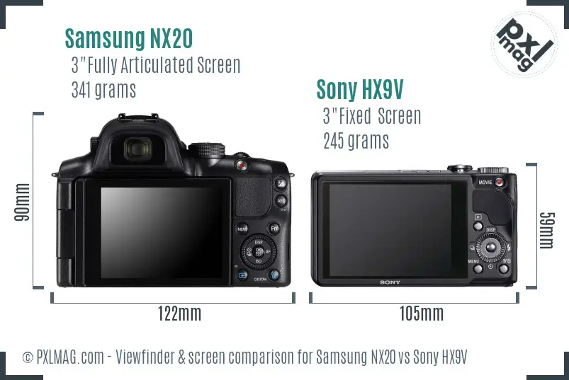 Samsung NX20 vs Sony HX9V Screen and Viewfinder comparison