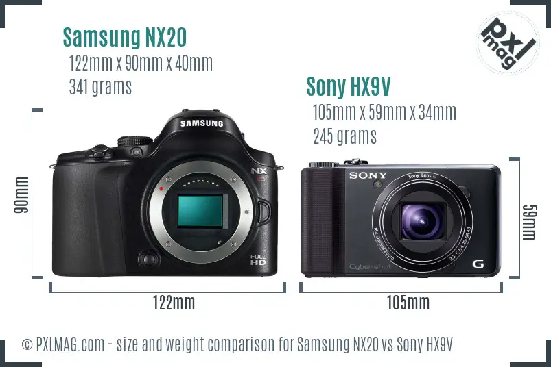 Samsung NX20 vs Sony HX9V size comparison