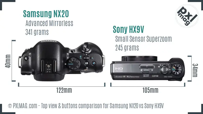 Samsung NX20 vs Sony HX9V top view buttons comparison