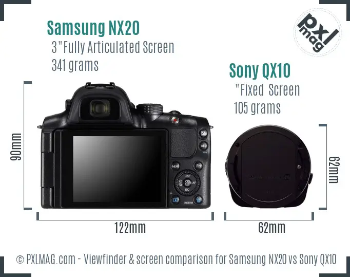Samsung NX20 vs Sony QX10 Screen and Viewfinder comparison