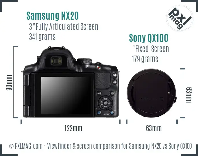 Samsung NX20 vs Sony QX100 Screen and Viewfinder comparison