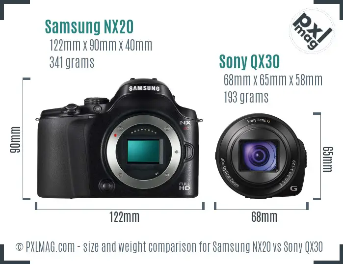 Samsung NX20 vs Sony QX30 size comparison