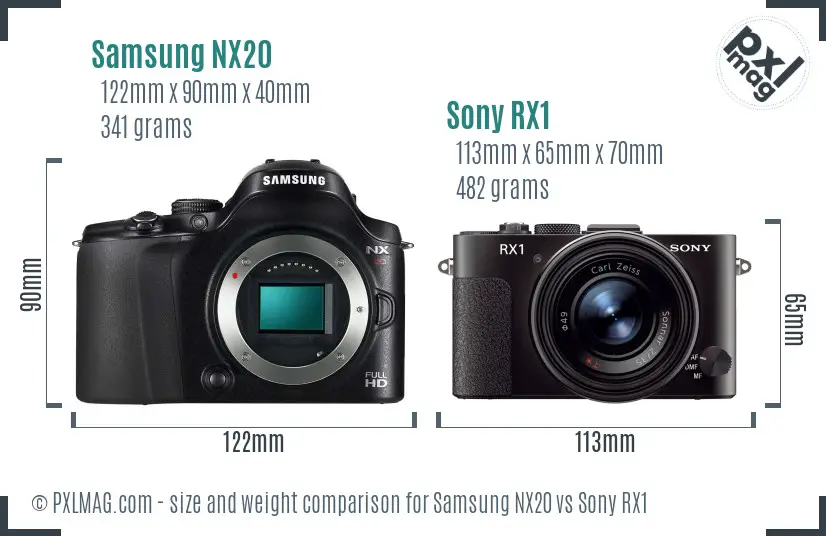 Samsung NX20 vs Sony RX1 size comparison