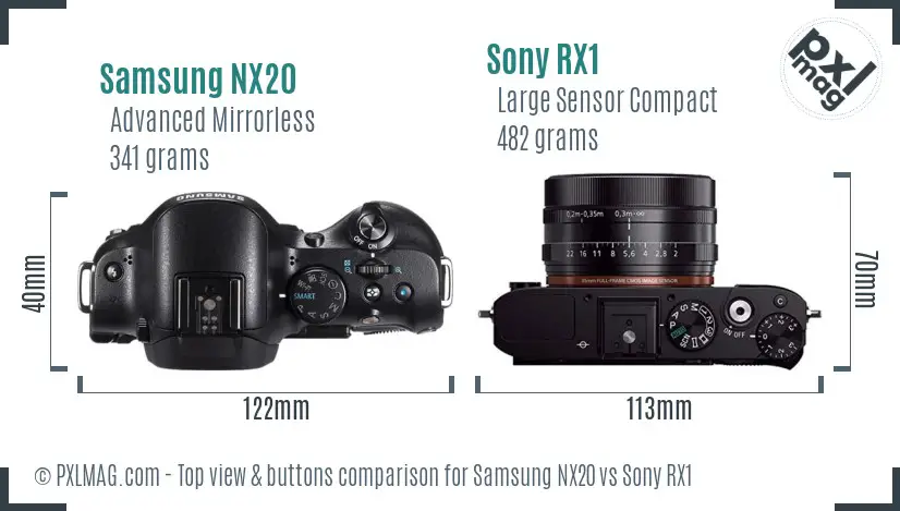 Samsung NX20 vs Sony RX1 top view buttons comparison