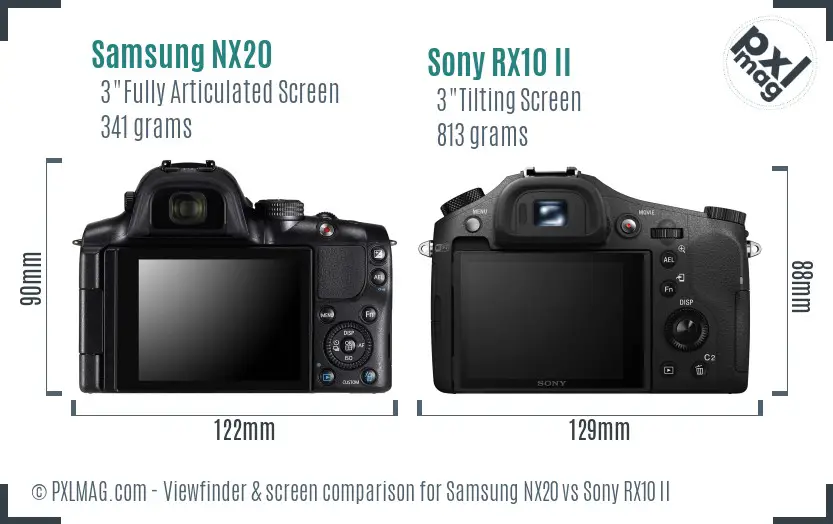 Samsung NX20 vs Sony RX10 II Screen and Viewfinder comparison