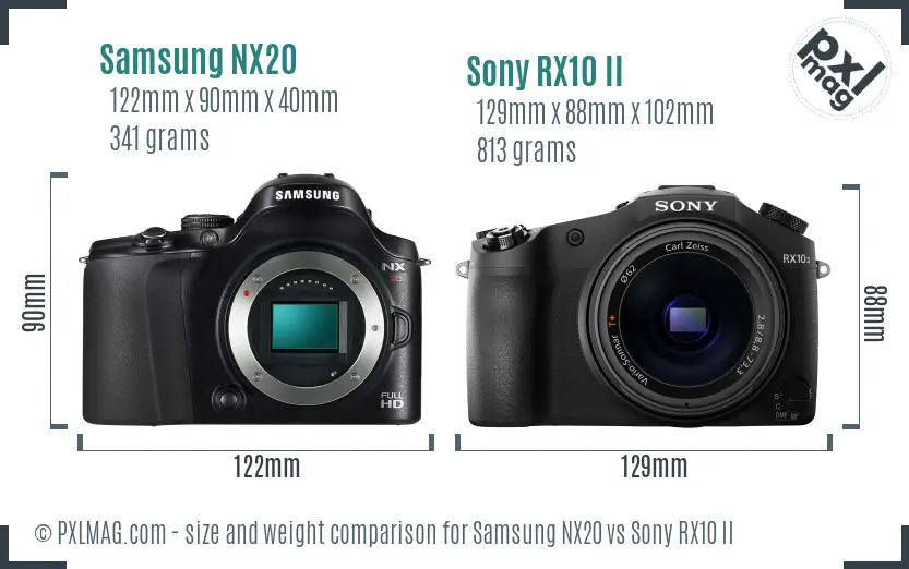 Samsung NX20 vs Sony RX10 II size comparison