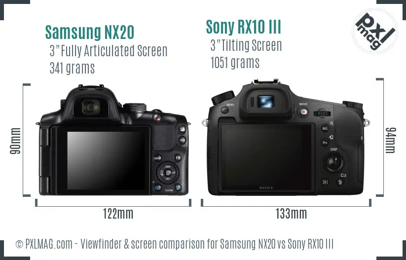 Samsung NX20 vs Sony RX10 III Screen and Viewfinder comparison