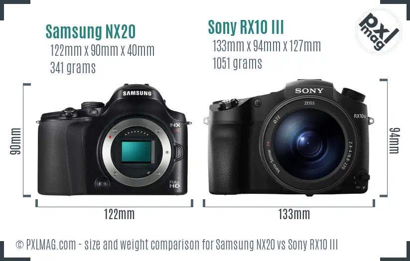 Samsung NX20 vs Sony RX10 III size comparison