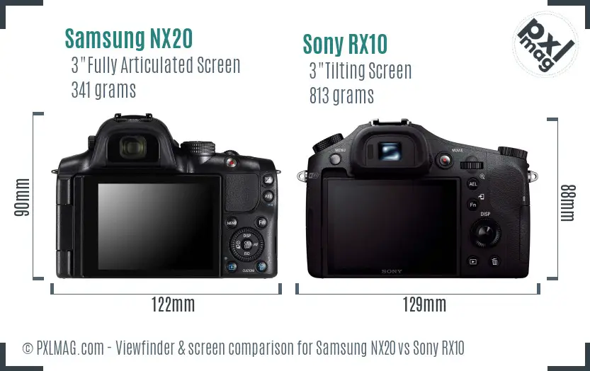 Samsung NX20 vs Sony RX10 Screen and Viewfinder comparison