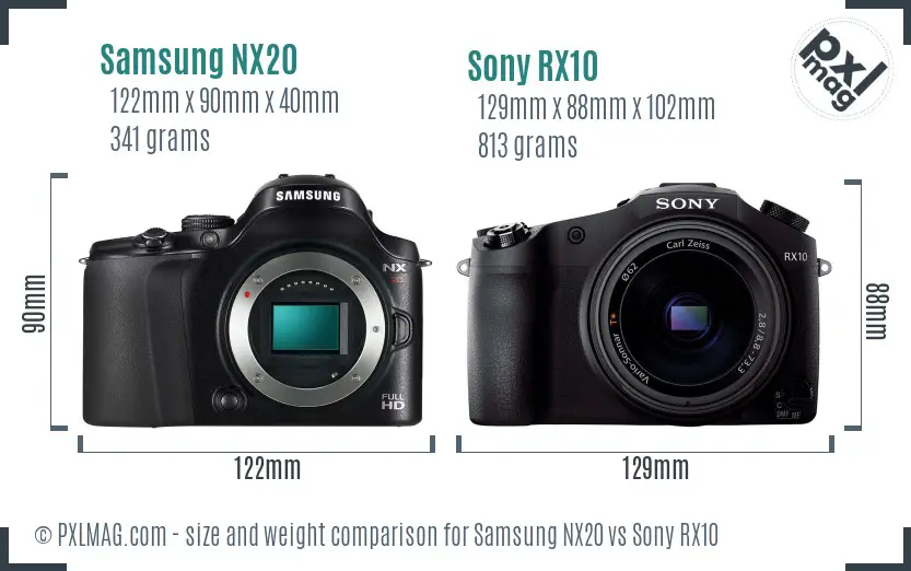 Samsung NX20 vs Sony RX10 size comparison