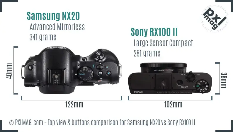 Samsung NX20 vs Sony RX100 II top view buttons comparison