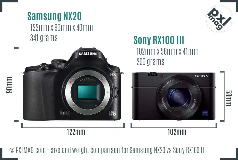 Samsung NX20 vs Sony RX100 III size comparison