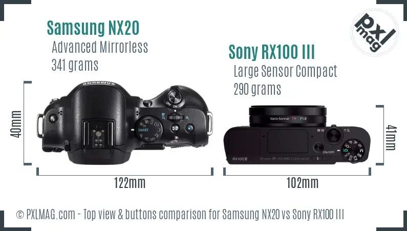 Samsung NX20 vs Sony RX100 III top view buttons comparison