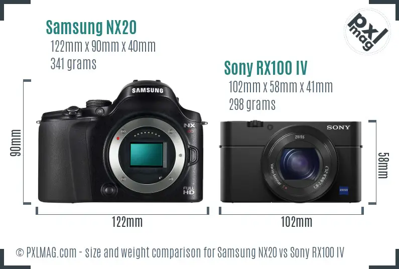 Samsung NX20 vs Sony RX100 IV size comparison