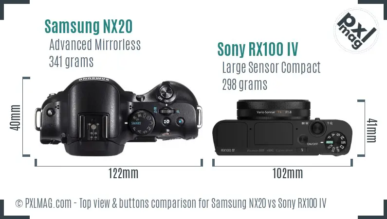 Samsung NX20 vs Sony RX100 IV top view buttons comparison