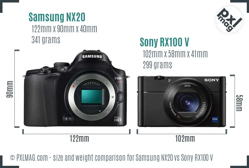 Samsung NX20 vs Sony RX100 V size comparison