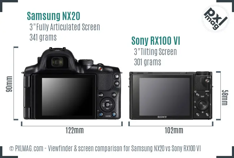 Samsung NX20 vs Sony RX100 VI Screen and Viewfinder comparison
