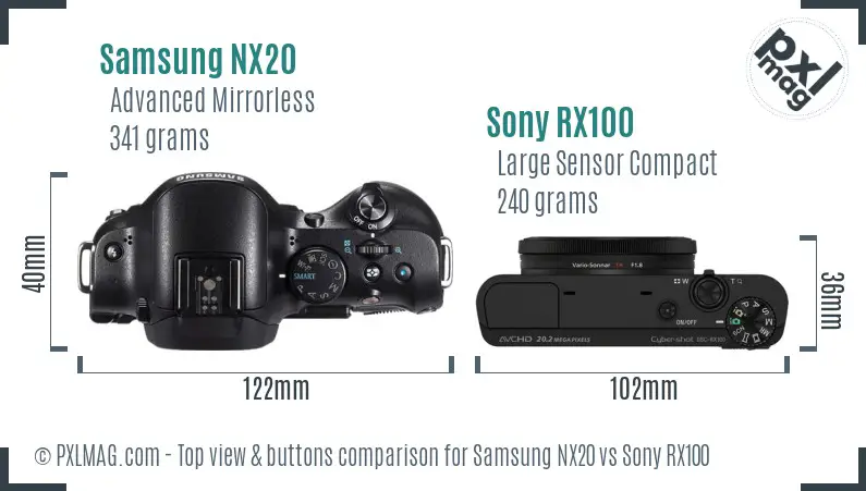 Samsung NX20 vs Sony RX100 top view buttons comparison
