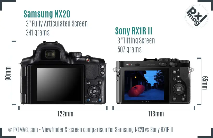 Samsung NX20 vs Sony RX1R II Screen and Viewfinder comparison