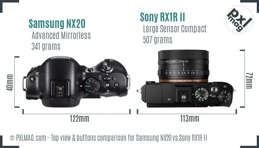 Samsung NX20 vs Sony RX1R II top view buttons comparison