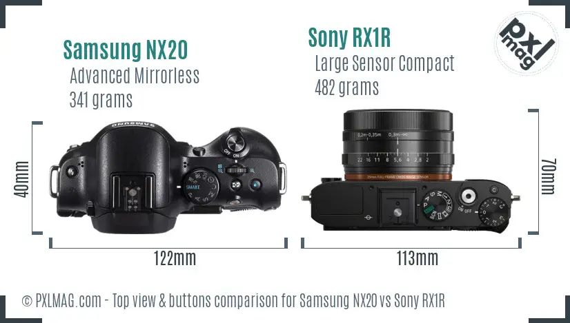 Samsung NX20 vs Sony RX1R top view buttons comparison