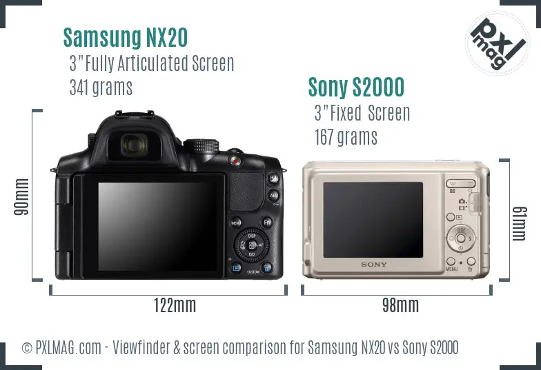 Samsung NX20 vs Sony S2000 Screen and Viewfinder comparison