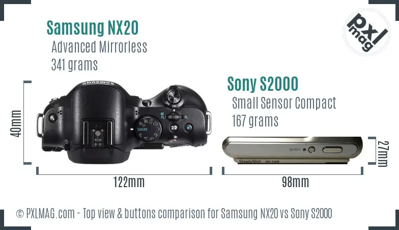 Samsung NX20 vs Sony S2000 top view buttons comparison