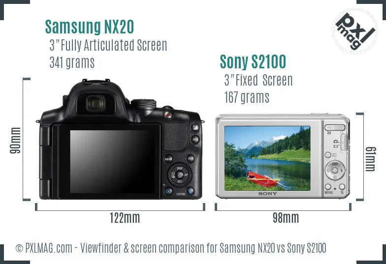 Samsung NX20 vs Sony S2100 Screen and Viewfinder comparison
