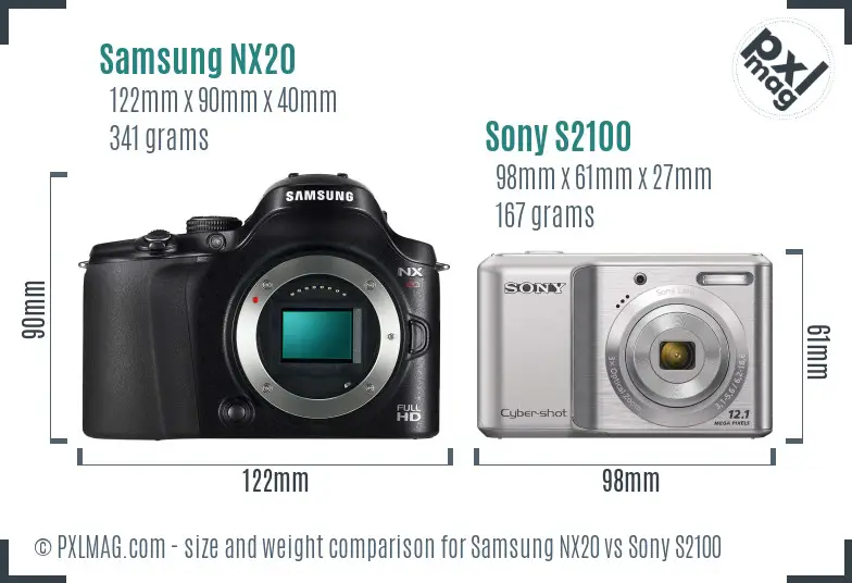 Samsung NX20 vs Sony S2100 size comparison
